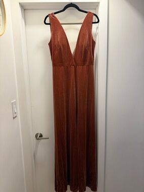 Jenny Yoo Logan English Rose / Rust Velvet Deep V floor length Dress